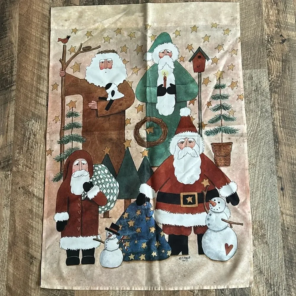 Set of 2 Decorative Christmas Flags Santa Manger Rustic Holiday Trees Peace